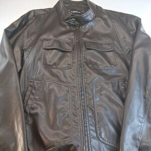 Carbon mens brown faux leather motorcycle jacket Size L SKU 9248